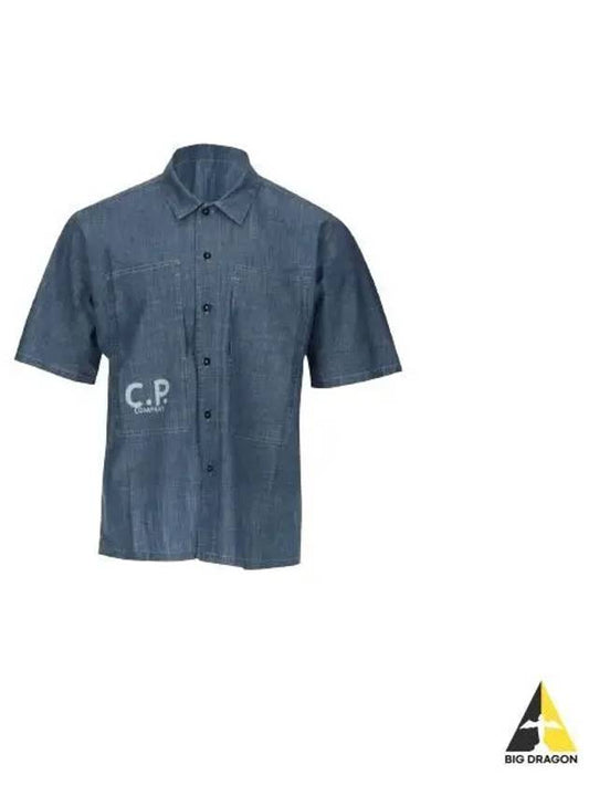 CP Company Chambray Short Sleeved Logo Shirt 16CMSH149A 110065W D11 Sleeve - CP COMPANY - BALAAN 1