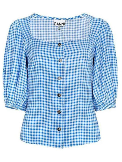 Crepe Button Down Blouse Strong Blue - GANNI - BALAAN 2