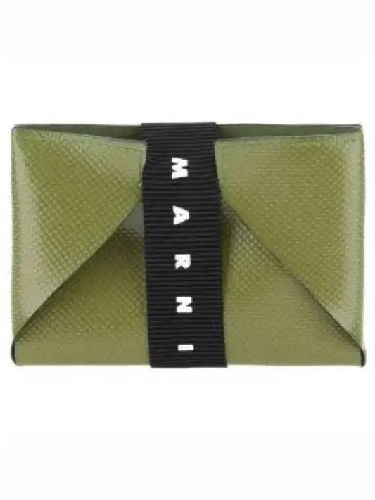 Logo Strap Leather Card Wallet Green - MARNI - BALAAN 2