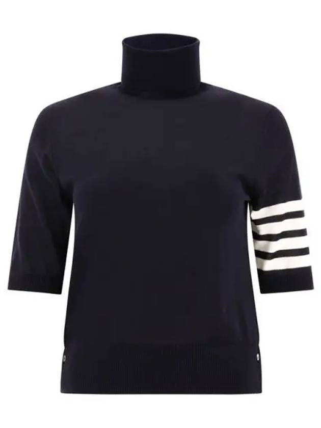 Fine Merino 4 Bar Relaxed Short Sleeve Turtleneck Navy - THOM BROWNE - BALAAN 2