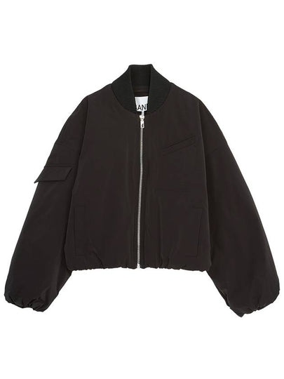 Drop Oversized Zipper Twill Bomber Jacket Black - GANNI - BALAAN 2