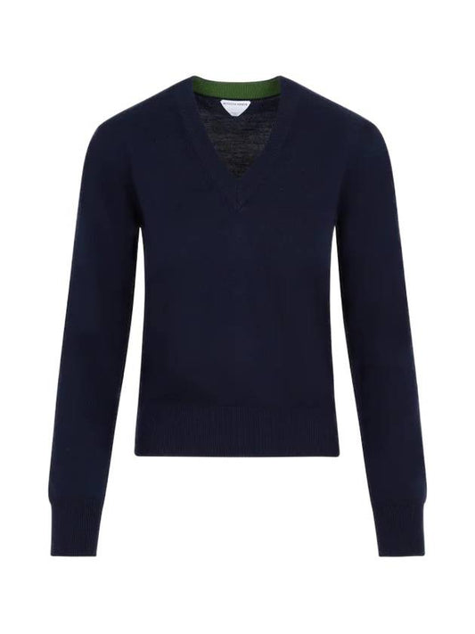 V-Neck Wool Knit Top Midnight Blue - BOTTEGA VENETA - BALAAN 2