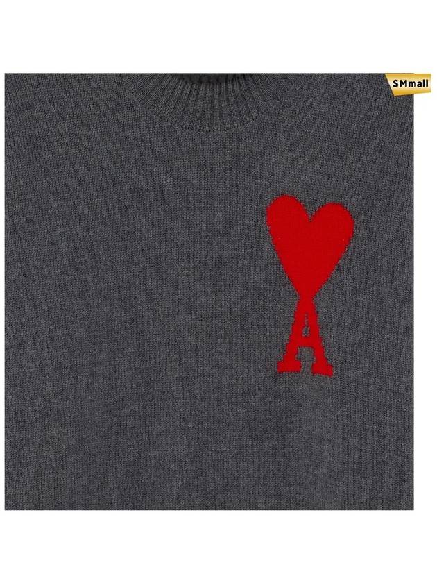 Big Heart Logo Wool Knit Turtleneck Grey - AMI - BALAAN 3