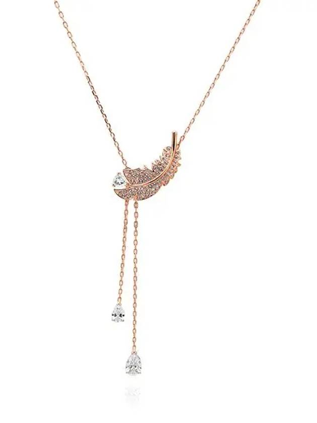 Idyllia Feather Y Pendant Necklace Rose Gold - SWAROVSKI - BALAAN 1