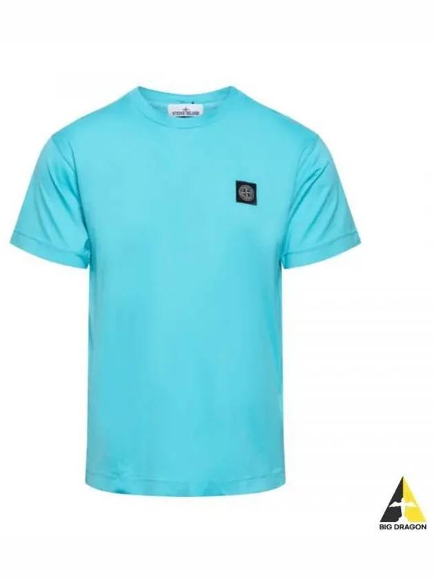 Logo Patch Cotton Short Sleeve T-Shirt Turquoise - STONE ISLAND - BALAAN 2