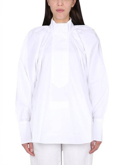 High Neck Long Sleeve Cotton Blouse White - PATOU - BALAAN 2