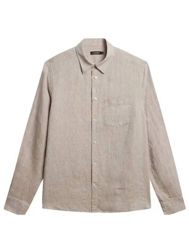 Slim Linen Melange Long Sleeve Shirt Batique Khaki - J.LINDEBERG - BALAAN 1