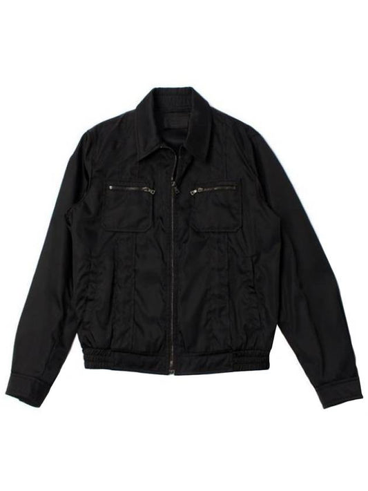 Nylon Zip Up Jacket Black - PRADA - BALAAN 1