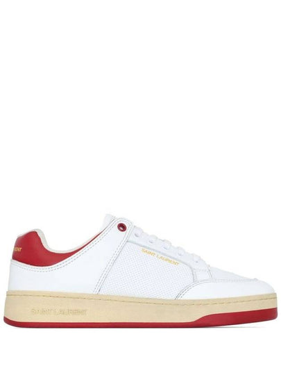 Crack Lace Up Calf Leather Low Top Sneakers White Red - SAINT LAURENT - BALAAN 2