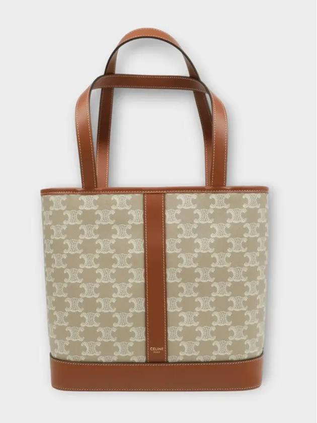 Small Cabas Triomphe Canvas Calfskin Tote Bag Grege - CELINE - BALAAN 3