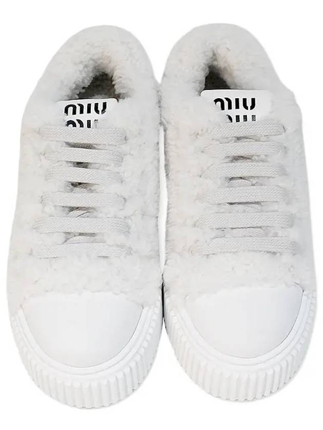 Logo Shearling Low Top Sneakers White - MIU MIU - BALAAN 4