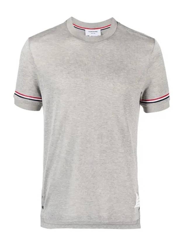 Striped Detail Crew Neck Cotton Short Sleeve T-Shirt Grey - THOM BROWNE - BALAAN 3