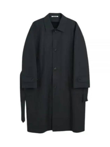 FINX HARD TWIST GABARDINE SOUTIEN COLLAR COAT A22AC01FB BLACK CHAMBRAY - AURALEE - BALAAN 1