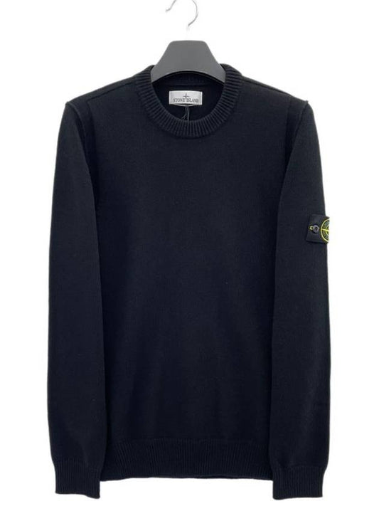 Wappen Patch Crew Neck Wool Knit Top Black - STONE ISLAND - BALAAN 2