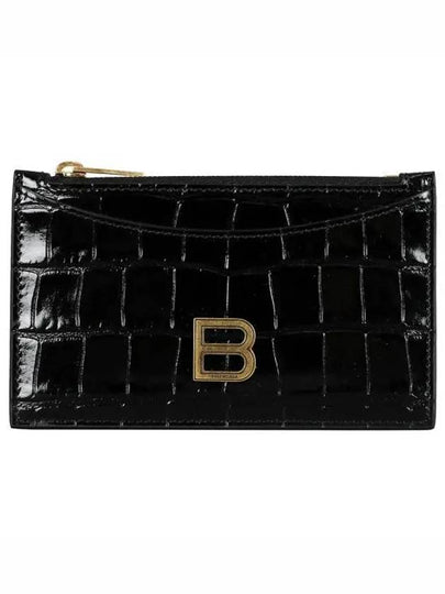 Crocodile Embossing Zipper Hourglass Card Wallet Black - BALENCIAGA - BALAAN 2