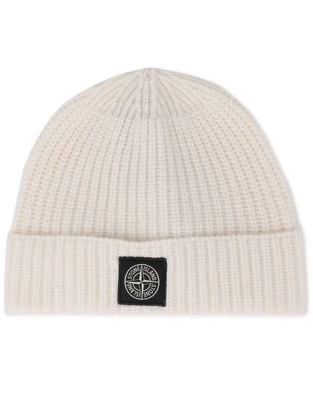 Logo Knit Beanie Natural - STONE ISLAND - BALAAN 7