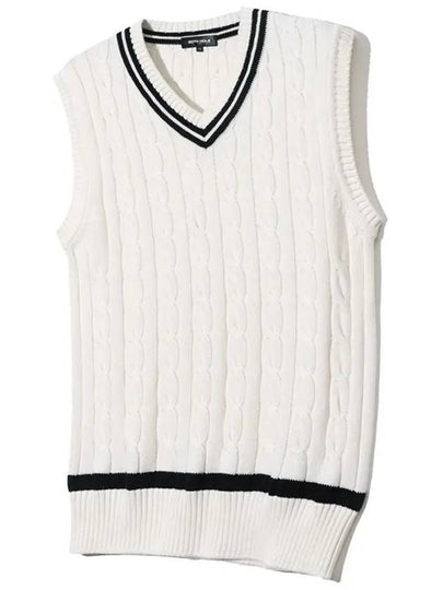 Cable color scheme V-neck knit vest IVORY BLACK - 20THHOLE - BALAAN 2