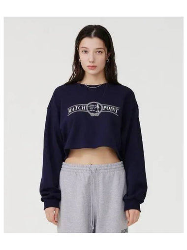 Match Point Crop Sweatshirt Women s Dark Navy - REEBOK - BALAAN 1