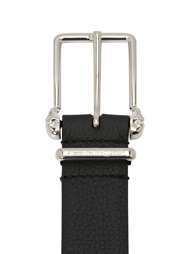 skull buckle leather belt black - ALEXANDER MCQUEEN - BALAAN.