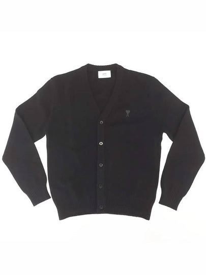 Small Heart Logo V-Neck Cardigan Black - AMI - BALAAN 2