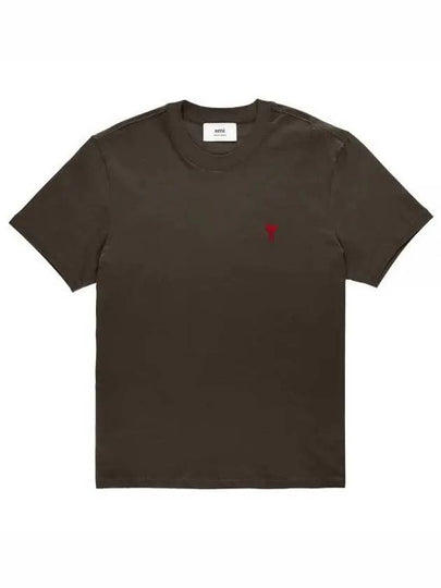 Small Heart Logo  Short Sleeve T-Shirt Brown - AMI - BALAAN 2