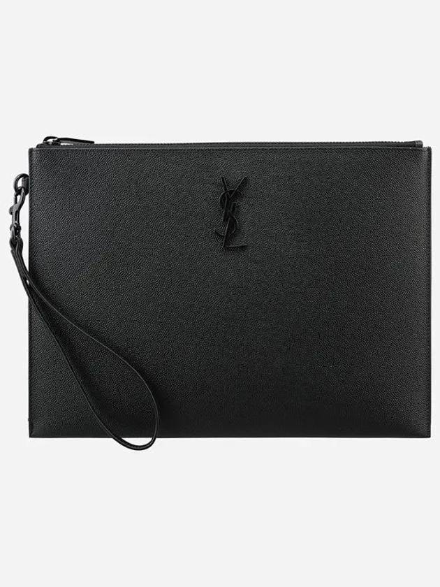 Monogram Strap Tablet Clutch Bag Black Black - SAINT LAURENT - BALAAN 2