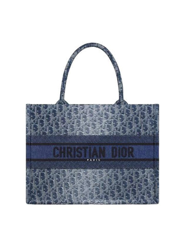 Medium Denim Oblique Jacquard Book Tote Bag Blue - DIOR - BALAAN 1