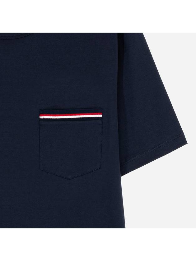 Men's Medium Weight Jersey Tipped Pocket Crewneck Short Short Sleeve T-Shirt Navy - THOM BROWNE - BALAAN 4