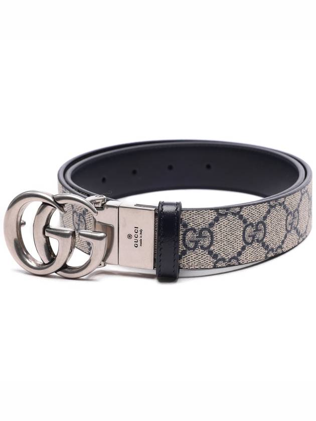 GG Marmont Silver Reversible Thin Belt Beige Blue - GUCCI - BALAAN 4