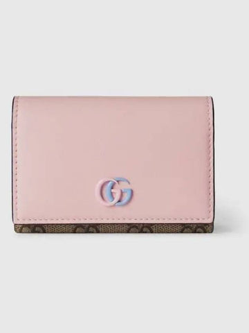 GG Marmont Card Case Pink Leather Ebony Supreme 790067AADQG5944 - GUCCI - BALAAN 1