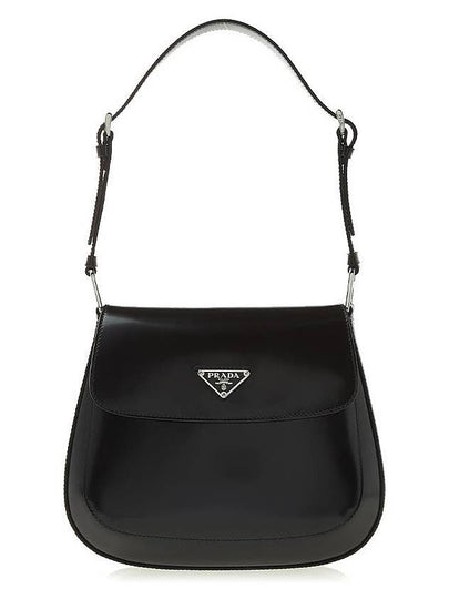 Flap Cleo Brushed Leather Shoulder Bag Black - PRADA - BALAAN 2