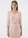 Women's Valentina VALENTINA Heart Neck Belt Long Dress Pink - AME - BALAAN 4