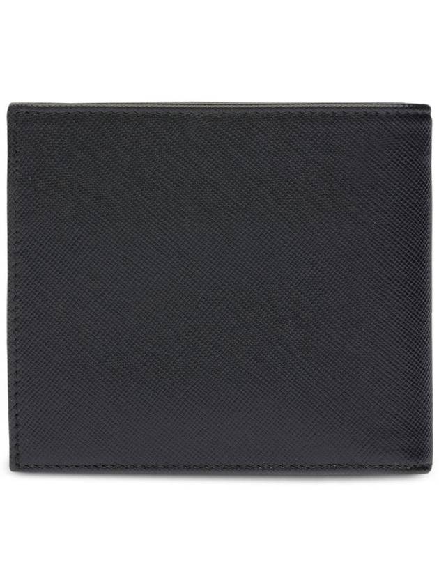 Men's Silver Hardware Logo Saffiano Half Wallet Black - PRADA - BALAAN 3