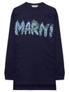 Logo Print Cotton Long Sleeve T-Shirt Navy - MARNI - BALAAN 2