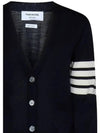 Sustainable Fine Merino Wool 4-Bar Relaxed Fit V-Neck Cardigan Navy - THOM BROWNE - BALAAN 4