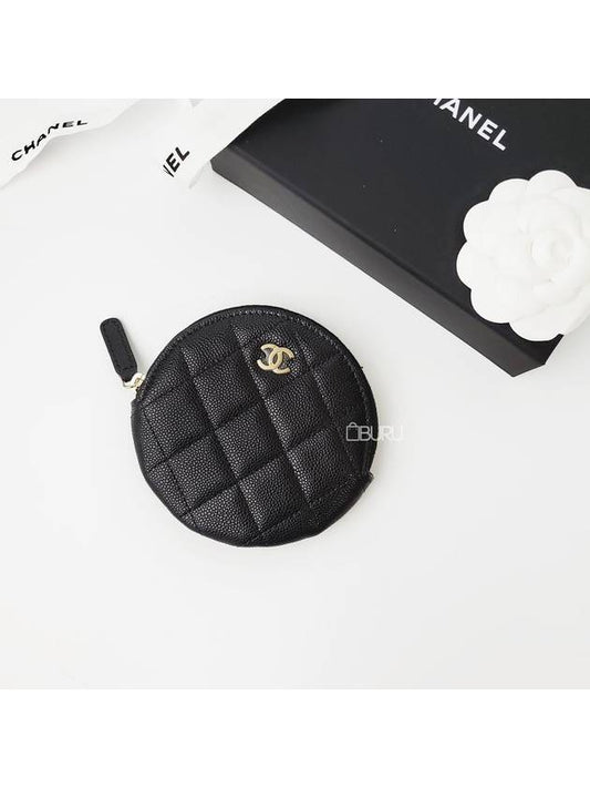 Classic round zipper card holder coin purse caviar black gold AP3594 - CHANEL - BALAAN 1