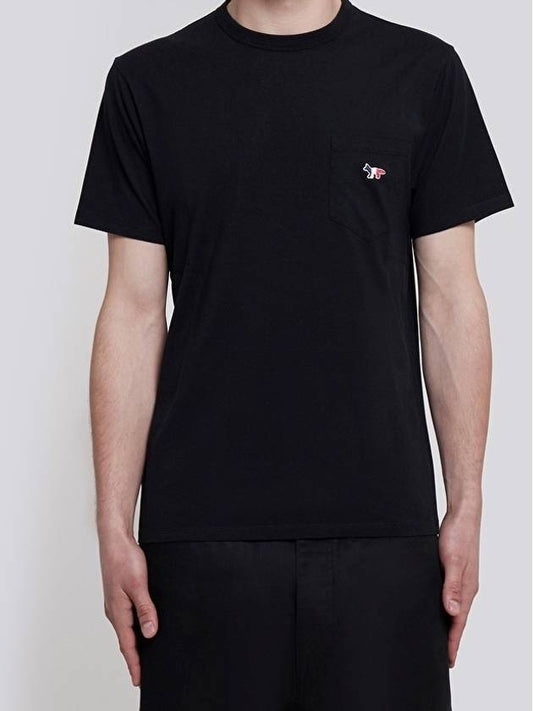 Tricolor Fox Patch Classic Pocket Short Sleeve T-Shirt Black - MAISON KITSUNE - BALAAN 2