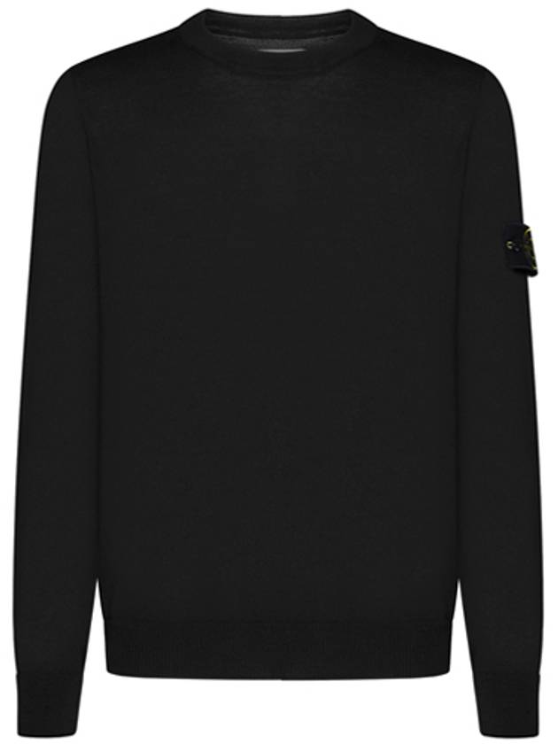 Regular Fit Crew Neck Wool Knit Top Black - STONE ISLAND - BALAAN 2