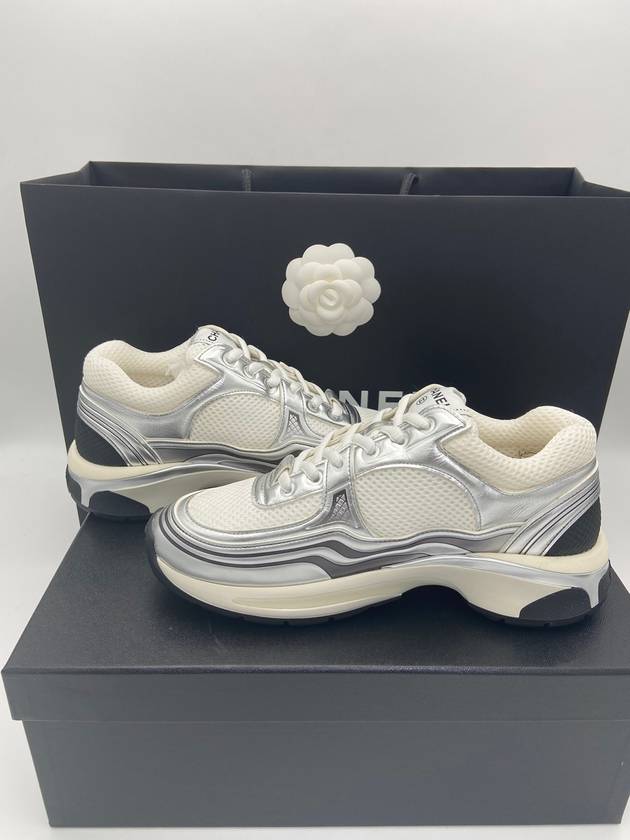 Fabric Laminated Low Top Sneakers Silver - CHANEL - BALAAN 5