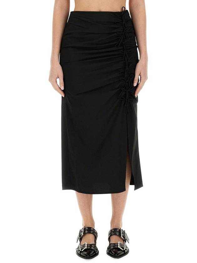 Drapey Midi H-Line Skirt Black - GANNI - BALAAN 2