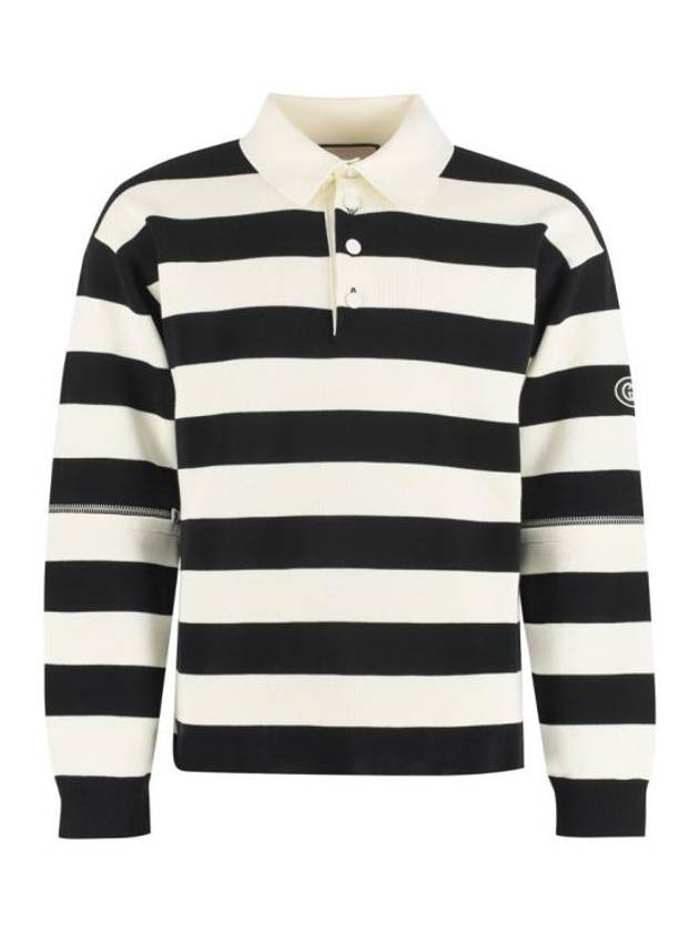 Men's Striped Cotton Polo Shirt Ivory Black - GUCCI - BALAAN 2