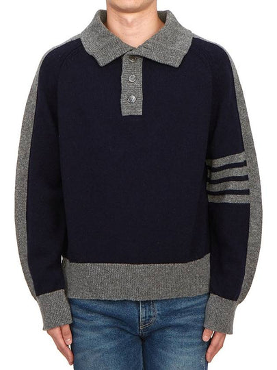 4-Bar Wool Polo Knit Top Navy Grey - THOM BROWNE - BALAAN 2