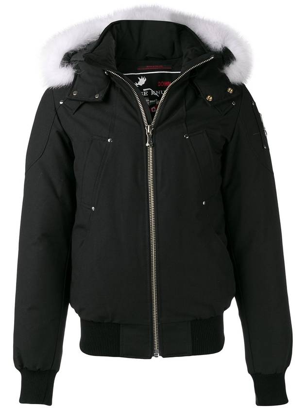 Men's Ballistic White Fur Bomber Jacket Black - MOOSE KNUCKLES - BALAAN.