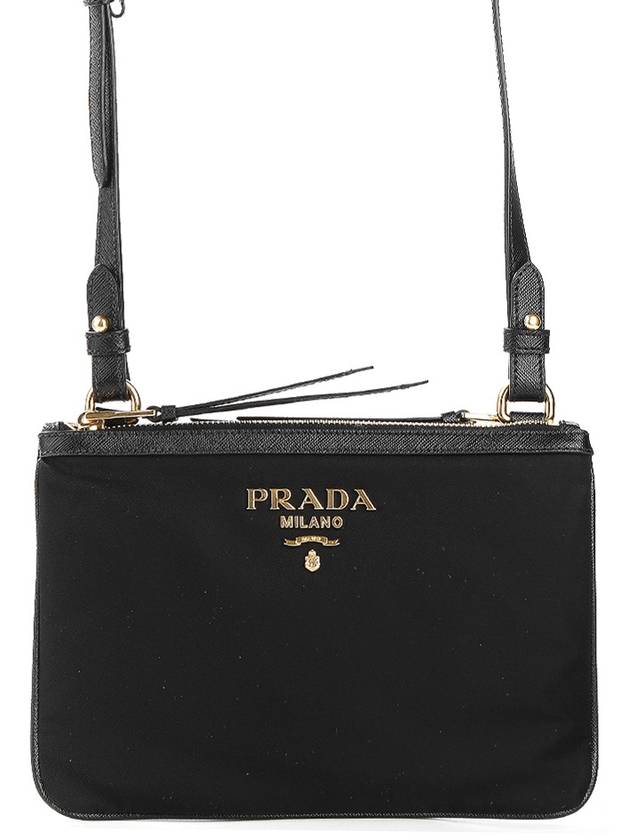 Gold Logo Double Zip Nylon Cross Bag Black - PRADA - BALAAN 2