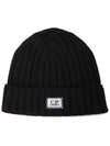 Logo Patch Wool Beanie Black - CP COMPANY - BALAAN 2