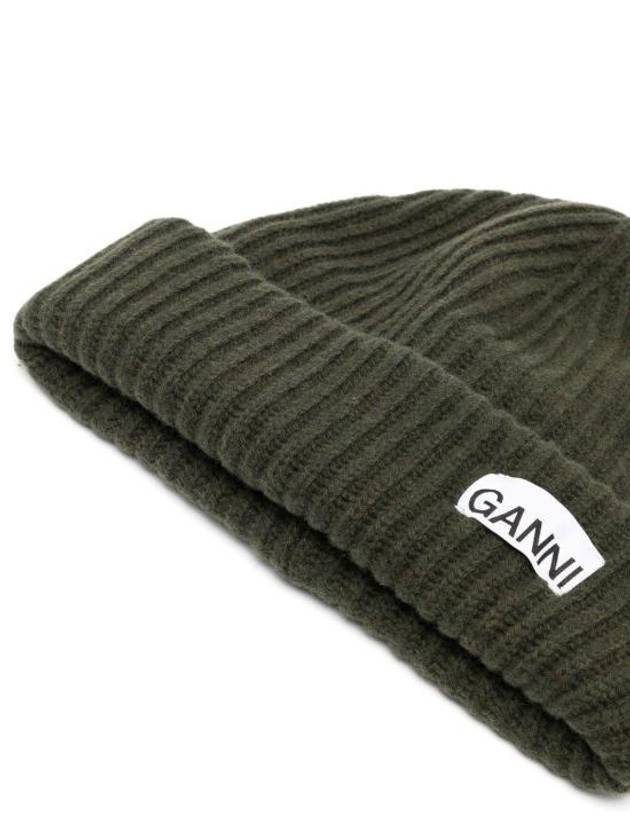 Logo Patch Knit Beanie Green - GANNI - BALAAN 3