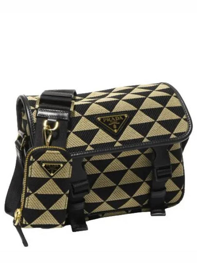 Symbole Embroidery Fabric Cross Bag Black Beige - PRADA - BALAAN 2