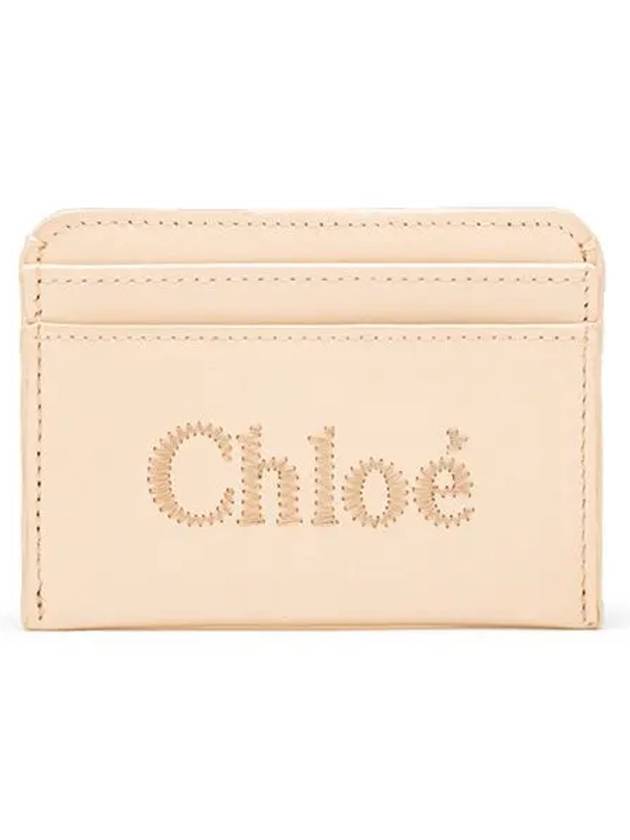 Sense Embroidered Logo Calfskin Card Wallet Light Beige - CHLOE - BALAAN 6