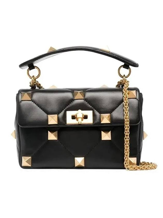 Roman Studded Lambskin Medium Cross Bag Black - VALENTINO - BALAAN.