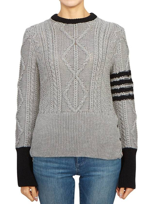 Women's 4 Bar Cable Classic Crew Neck Knit Top Grey - THOM BROWNE - BALAAN 2